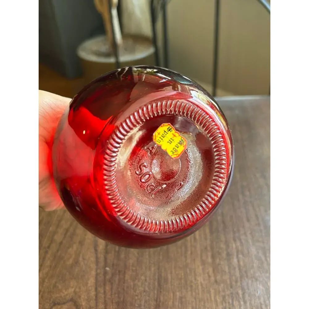 Vintage Spain ruby red glass decanter balloon vase gold gilt detailing
